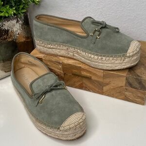 Talbots Quinn Espadrille Suede Platform Loafers Slip On Shoes Olive Green SZ 6.5